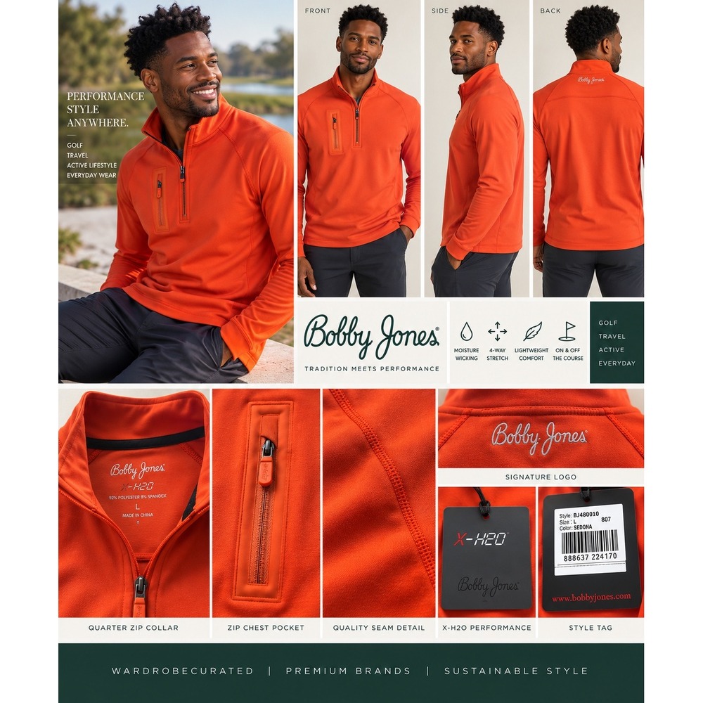 Bobby Jones X-H2O Mens Performance Golf Quarter Zip Pullover Sedona Orange L NWT